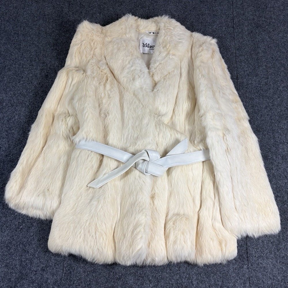 Vintage Wilsons Leather Belted Rabbit Fur Jacket‎ Large Genuine Fur Coat And Hat